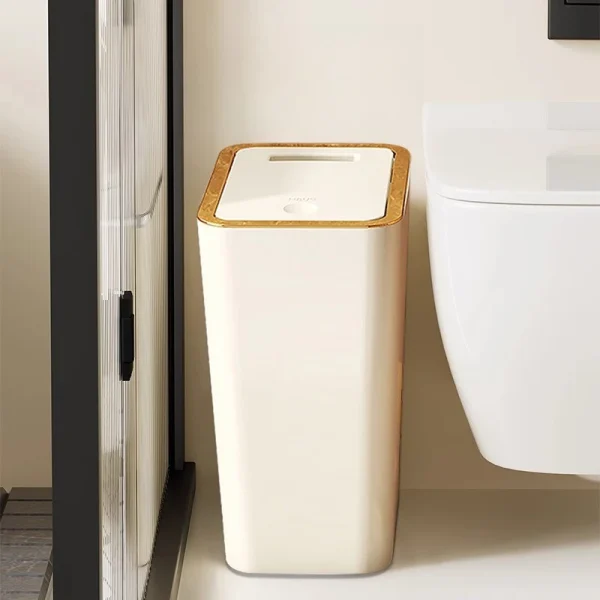 Compact Trash Can With Press Pop-Up Lid, Bathroom Toilet Bedroom Small Space Wastebasket, Dustproof Sanitary Garbage Bin 3