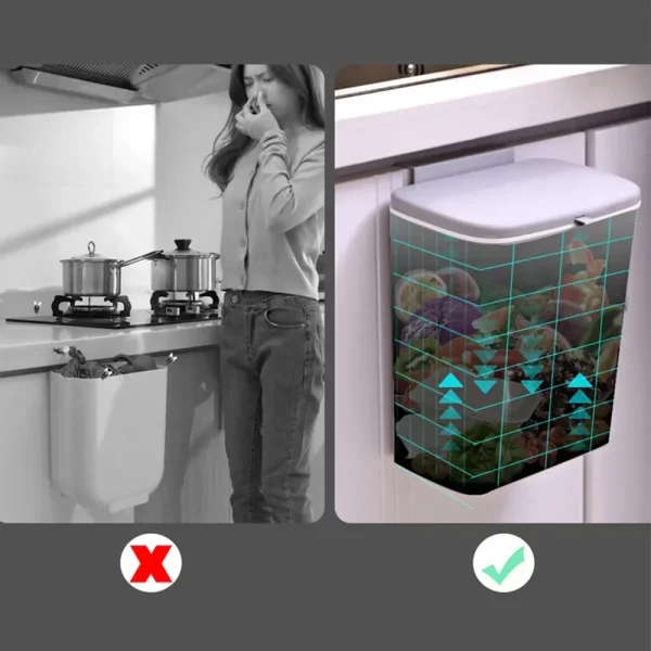 Wall Mounted Trash Can Household Galley Waste Bin Hanging Bathroom Trash Can With Lid Food Garbage Bin Kitchen Accessories 7/9L 3