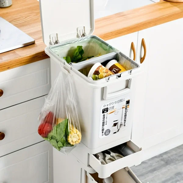 29L/32L Large Dual-Compartment Trash Can Foot Pedal Durable Plastic Bin Dry/Wet Separation Secure Lid Kitchen Waste Management 4