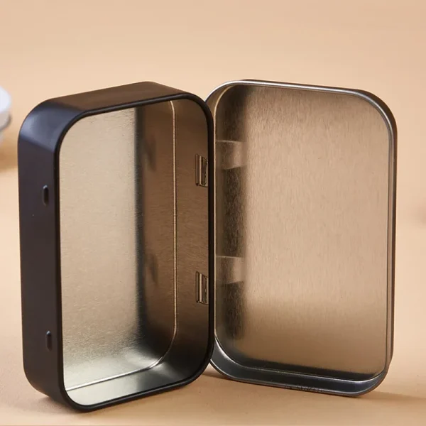 Metal Rectangular Empty Mini Tin Box Tinplate Push Candy Pill Cases Bins Jar Hinged Containers Small Organizer Storage Box 6