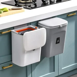 Wall Mounted Trash Can Household Galley Waste Bin Hanging Bathroom Trash Can With Lid Food Garbage Bin Kitchen Accessories 7/9L 1