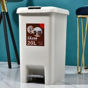 Pedal Double-Opening Trash Can Manual Square Garbage Storage Box with Lid 10L/20L Large Waste Bin Kitchen Waste 1