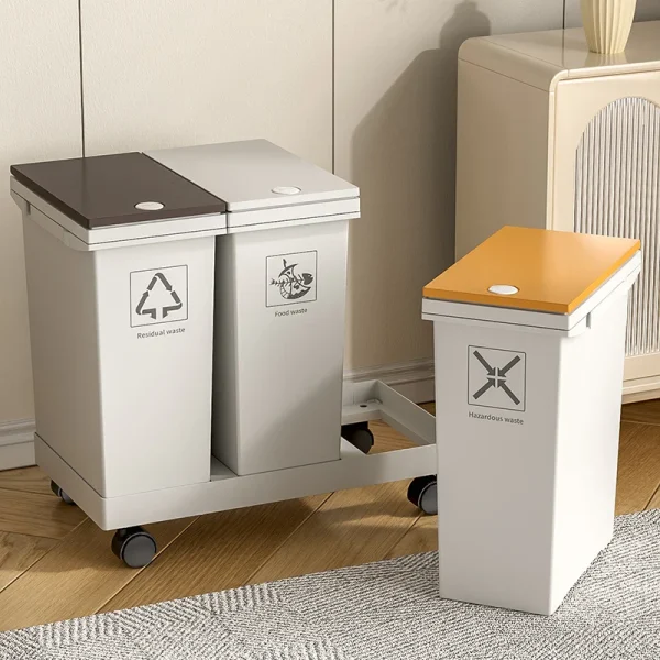 1PCS,24L/36L/40L,Trash Can Kitchen Sorting Recycling Bin Push Type Wastebasket Dry Wet Separation with Wheel Large Household 5