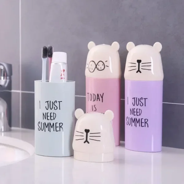 Cute Toothbrush Toothpaste Cups Portable Storage Boxes Brush Washing Tooth Gargle Case Children Bathroom Travel Organizer 3