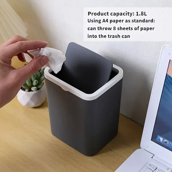 1pc Mini Square Storage Bin With Lid, Plastic Desktop Trash Can, Compact Home Desk Wastebasket With Flip Top, Small Garbage Cont 4