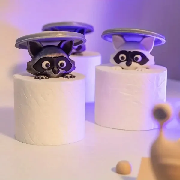 1Pc Adorable 3D Printed Raccoon Toilet Roll Paper Holder White Plastic Playful Bathroom Decor Tissue Holder with Lid Decoration 5