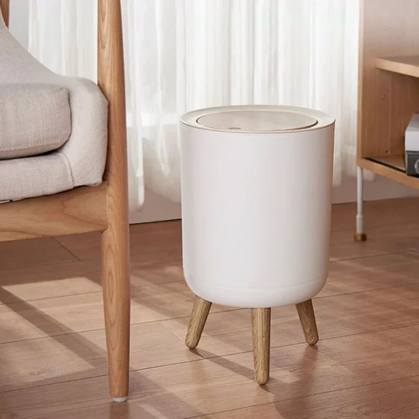 High Foot Wood Grain Trash Can Kitchen Bathroom Living Room Home Desktop Storage Bucket Office Hotel Trash Can Waste Bins 2