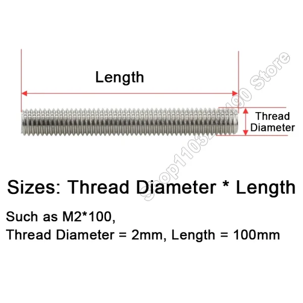 1-10Pcs M2 M2.5 M3 M4 M5 M6 Full Threaded Rod Fully Metric Thread Rods Shaft Bar Screws 304Stainless Steel Bolt Stud L=16-500mm 6