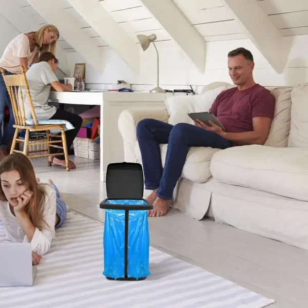 Portable Trash Bag Holder Rubbish Bin Stand Telescopic Garbage Holders Waste Storage Frame with Lid for Living Room Yard Lawn 4