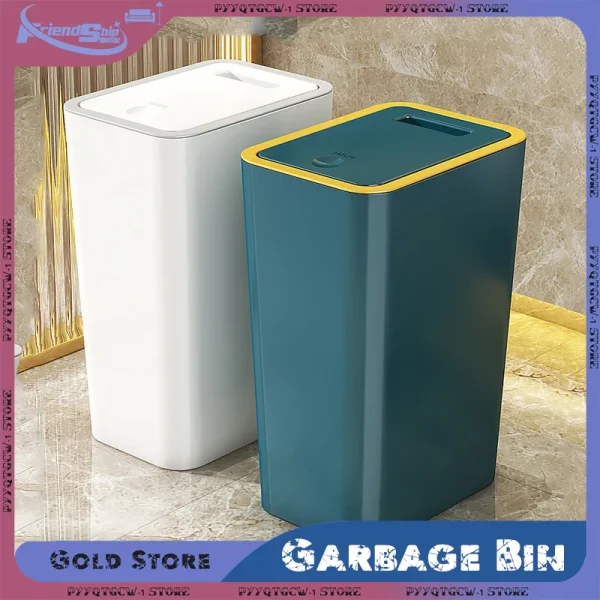Trash Can with Lid Semi Automatic Large Capacity Garbage Bin Toilet Living Kitchen Bedroom Press Plastics Trash Bin Home Items 1