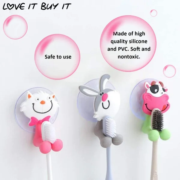 Cartoon Animal Toothbrush Holder Wall Mounted Antibacterial Tooth brush Storage Rack With Suction Cup Bathroom Organizer 5