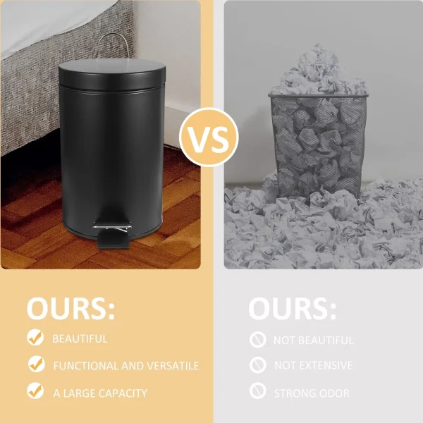 3L Black Matte Round Pedal Trash Can Kitchen Garbage Bin Waste Basket Household Litter Box Bedroom Bathroom Study Dining Room 2