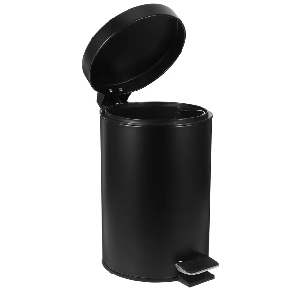 3L Black Matte Round Pedal Trash Can Kitchen Garbage Bin Waste Basket Household Litter Box Bedroom Bathroom Study Dining Room 1