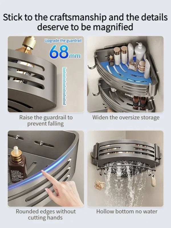 No-Drill Aluminum Bathroom Shelf Shelves Shampoo Makeup Storage Holder Kitchen Organizer Wall Mounted Bathroom Accessories 4