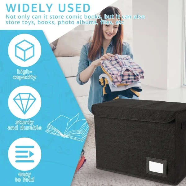 New Foldable Clothing Storage Box Washable Comic Book Storage Bin with Handle Enclosed Lid Multipurpose Organizer for HomeOffice 2