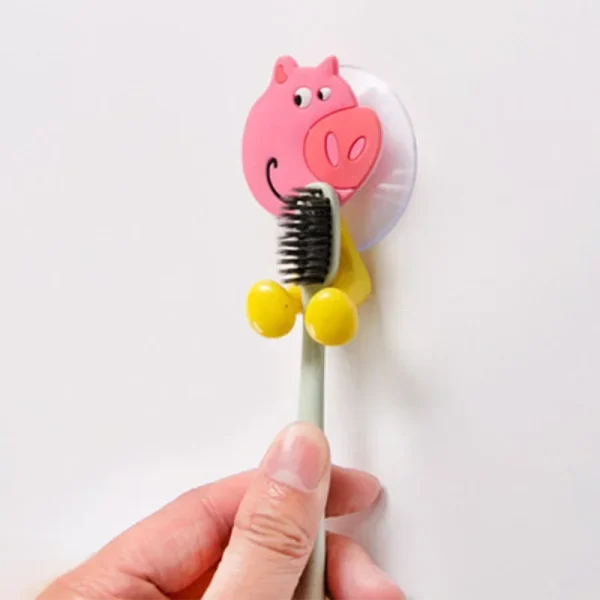 Cartoon Animal Toothbrush Holder Wall Mounted Antibacterial Tooth Brush Storage Rack with Suction Cup Bathroom Organizer 4