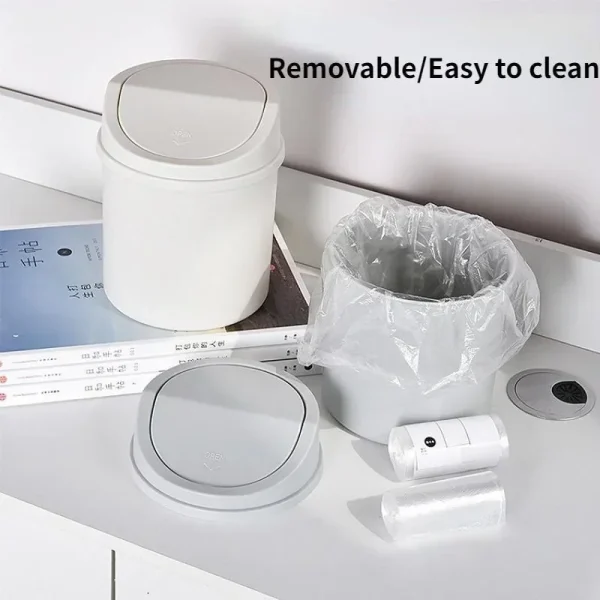 Mini Desktop Bin Small Trash Can Tube with Cover Bedroom Trash Can Garbage Can Clean Workspace Storage Box Home Desk 4