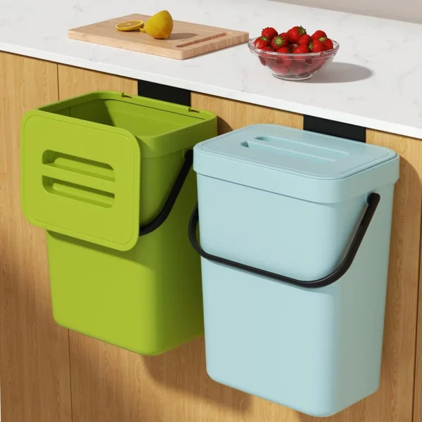 Food Waste Basket Bin for Kitchen, Small Countertop Compost Bin with Lid,Odor-Free Food Scrap Container,Wall Mounted Garbage Can 2