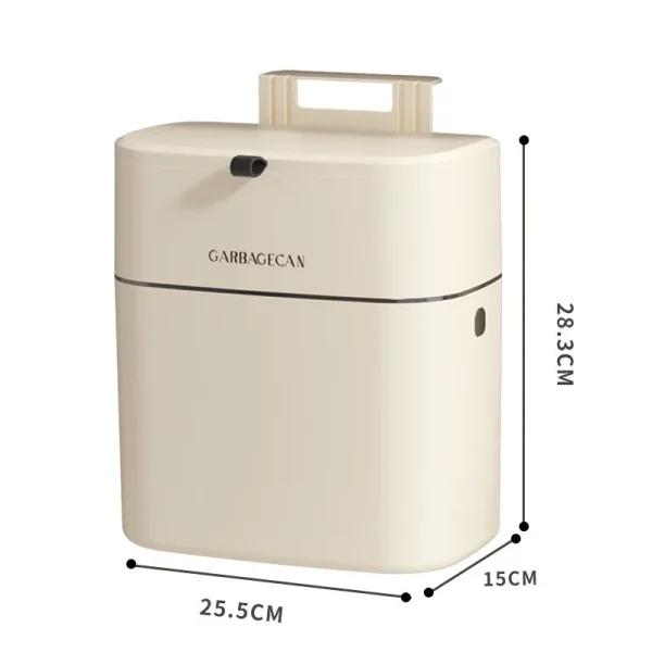 Kitchen Hanging Garbage Bin, Household Cream White Seamless Sticker Cabinet, Garbage Basket With Lid, Household Wall Hanging 5