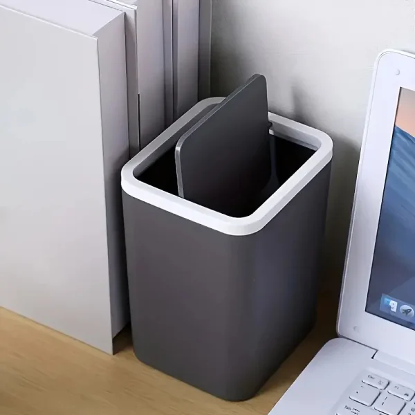 1pc Mini Square Storage Bin With Lid, Plastic Desktop Trash Can, Compact Home Desk Wastebasket With Flip Top, Small Garbage Cont 3