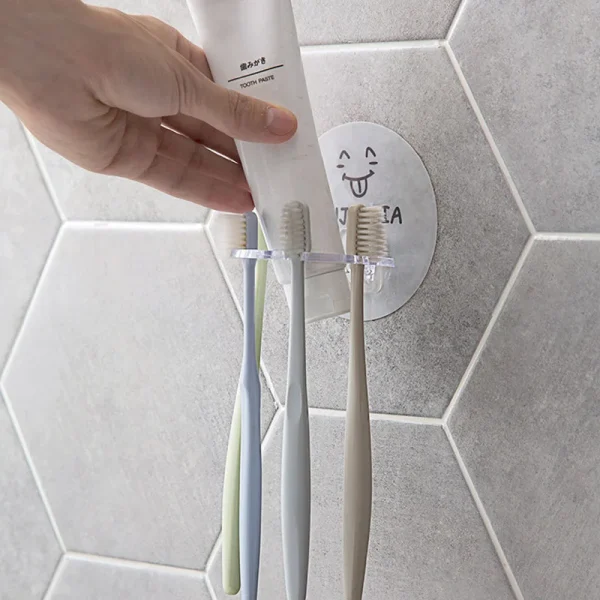Self Adhesive Toothbrush Holder Wall Mounted No Drilling Toothpaste Razor Storage Rack Toothpaste Dispenser Bathroom Accessories 5