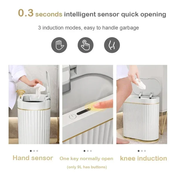 15L/12L/9L/7L/5L Wastebasket Smart Dump Bathroom Trash Bin Toilet Garbage Bucket Dustbin Automatic Sensor Trash Can with Lid 3