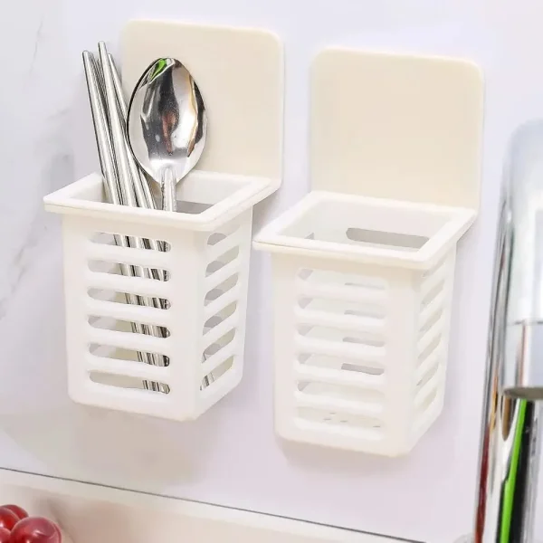​2PCS Wall Mounted Toothbrush Holder Set for Bathroom Spoon Fork Organizer Kitchen Space Saving Storage Rack with Adhesive​ 2