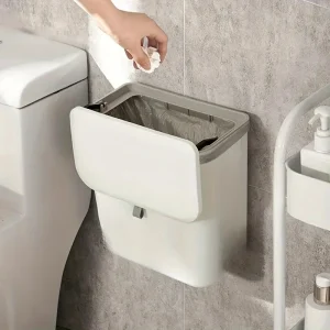 Effortless Cleanup Space-Saving White Wall-Mounted Trash Bin for Kitchen - Durable Plastic, Multi-Functional Garbage Storage 1