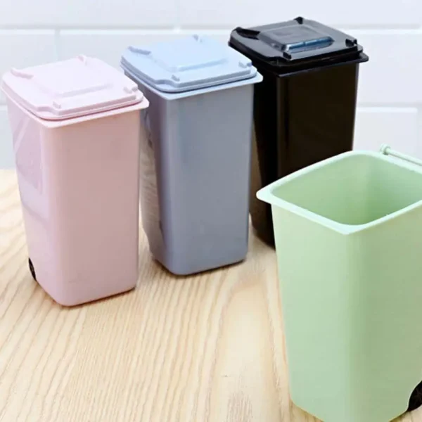 Mini Wheelie Trash Can Storage Bin Desktop Organizer Pen Pencil Cup Creative 5