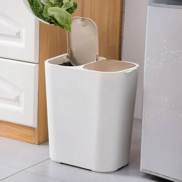 Dual Compartment Garbage Bin Double Compartment Trash Can Kitchen Dry Wet Classified Waste Bin 3
