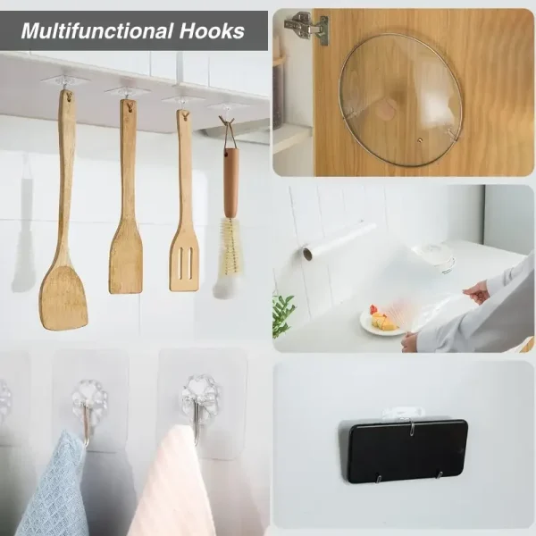 Transparent Self Adhesive Wall Hooks Heavy Duty Multi-Purpose Wall Hook Key Holder Towel Holder For Kitchen Bathroom Accessories 3