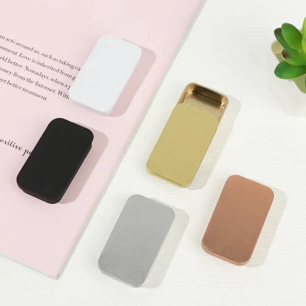 Mini Metal Rectangular Empty Tin Box Bins Jar Hinged Portable Containers Small Storage Tinplate Push Organizer Candy Pill Cases 3