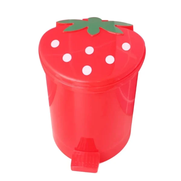 Mini Strawberry Trash Can with Lid Plastic Garbage Bin Waste Paper for Home Office Desk Room Desktop Bucket 4