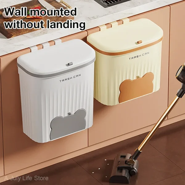 8.5/12L Kitchen Wastebasket Wall Mounted Trash Can with Lid Bathroom Trash Bin Garbage Can for Cabinet Under Sink Compost Bin 2