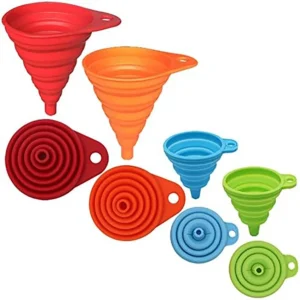 Kitchen Funnel Set 4 Pack, Kitchen Gadgets Accessories Foldable Silicone Collapsible Funnels for Filling Bottle Liquid Transfer