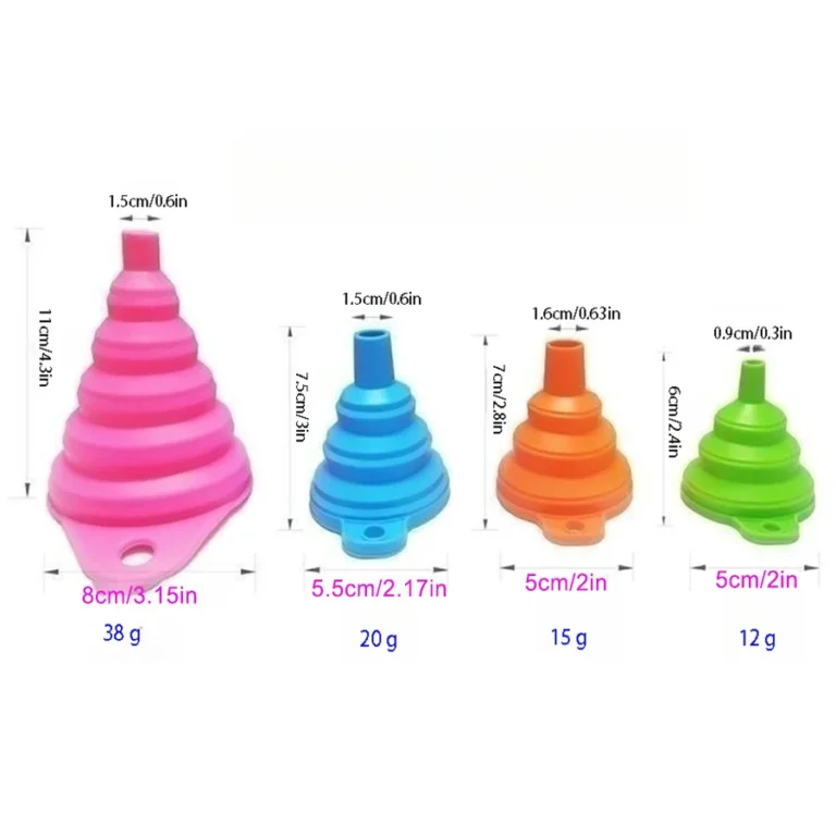 Kitchen Funnel Set 4 Pack, Kitchen Gadgets Accessories Foldable Silicone Collapsible Funnels for Filling Bottle Liquid Transfer - Image 2