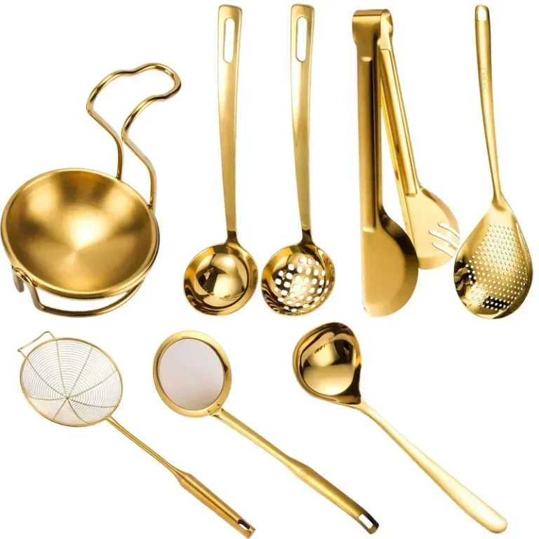 Stainless Steel Kitchen Tableware Golden Hot Pot Colander BBQ Grilling Tongs Serving Dinnerware For Buffet Home Cooking Utensils