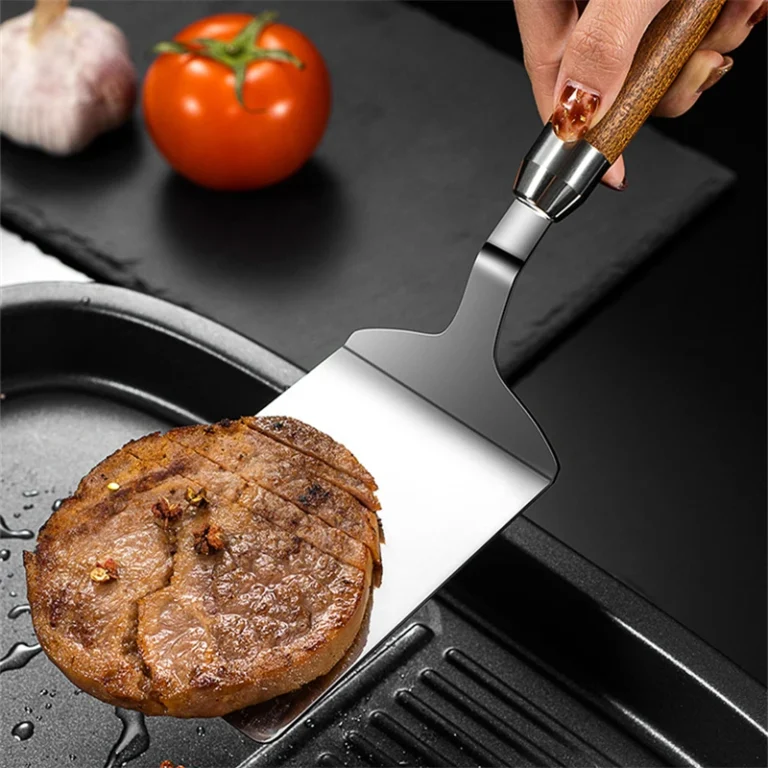 Stainless Steel Square Head Steak Cooking Spatula Wood Handle  Pizza Shovel Pancake Beef Turner Scraper BBQ Utensils For Kitchen - Image 2