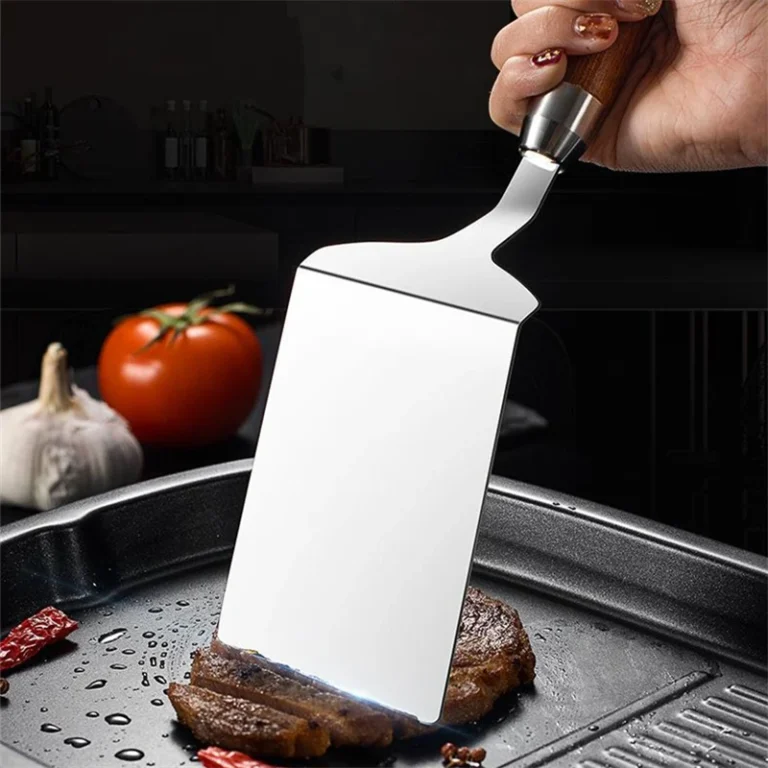 Stainless Steel Square Head Steak Cooking Spatula Wood Handle  Pizza Shovel Pancake Beef Turner Scraper BBQ Utensils For Kitchen - Image 3