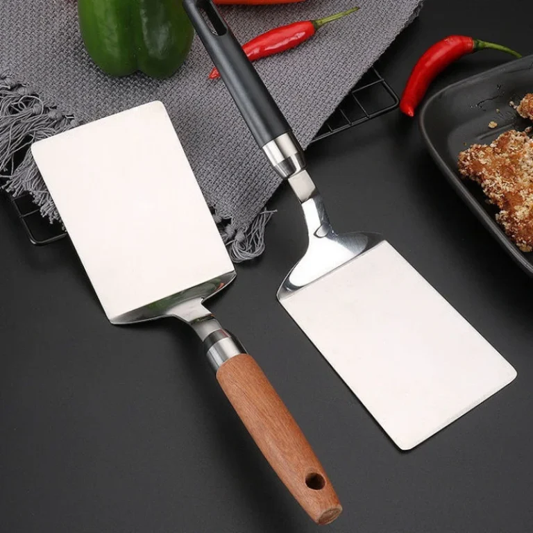 Stainless Steel Square Head Steak Cooking Spatula Wood Handle  Pizza Shovel Pancake Beef Turner Scraper BBQ Utensils For Kitchen - Image 4