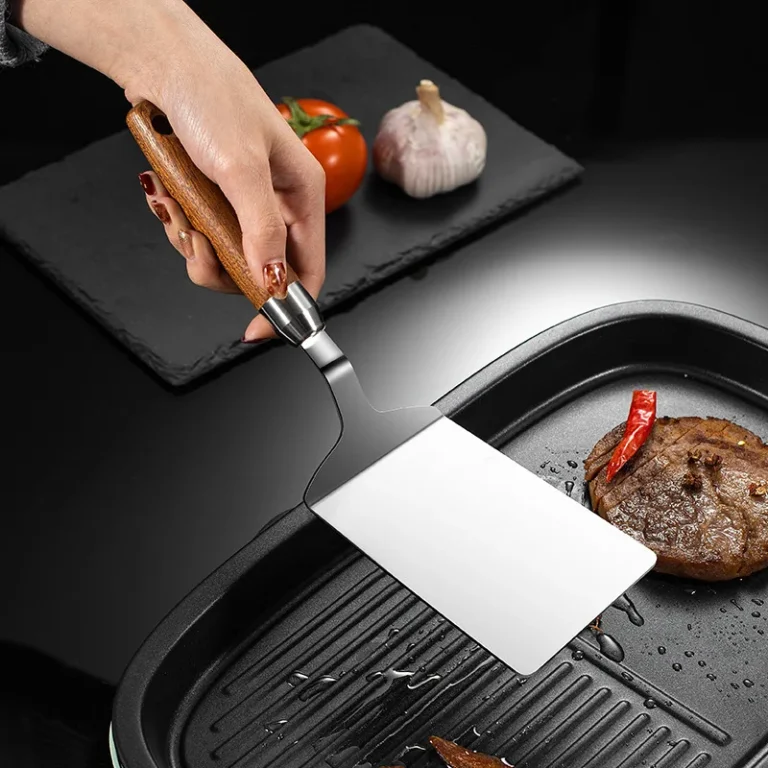 Stainless Steel Square Head Steak Cooking Spatula Wood Handle  Pizza Shovel Pancake Beef Turner Scraper BBQ Utensils For Kitchen - Image 5