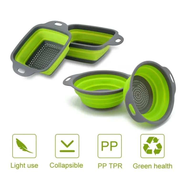 2PCS Silicone Folding Drainer Basket Fruit Vegetable Foldable Colander Kitchen Strainer for Food Pasta Kitchenware Drain Device - Image 2