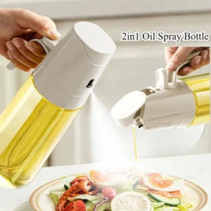 2in1 Oil Spray Bottle 350ml High Borosilicate Glass Cooking Oil Dispensers Olive Oil Sprayer Mister for Air Fryer Salad Baking