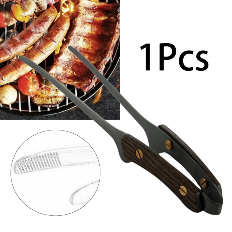BBQ Tongs Tweezer Wood Handle Heavy Duty Stainless Steel Non Slip Nonstick Multifunctional Kitchen Utensils Barbecue Tongs 24cm - Image 2