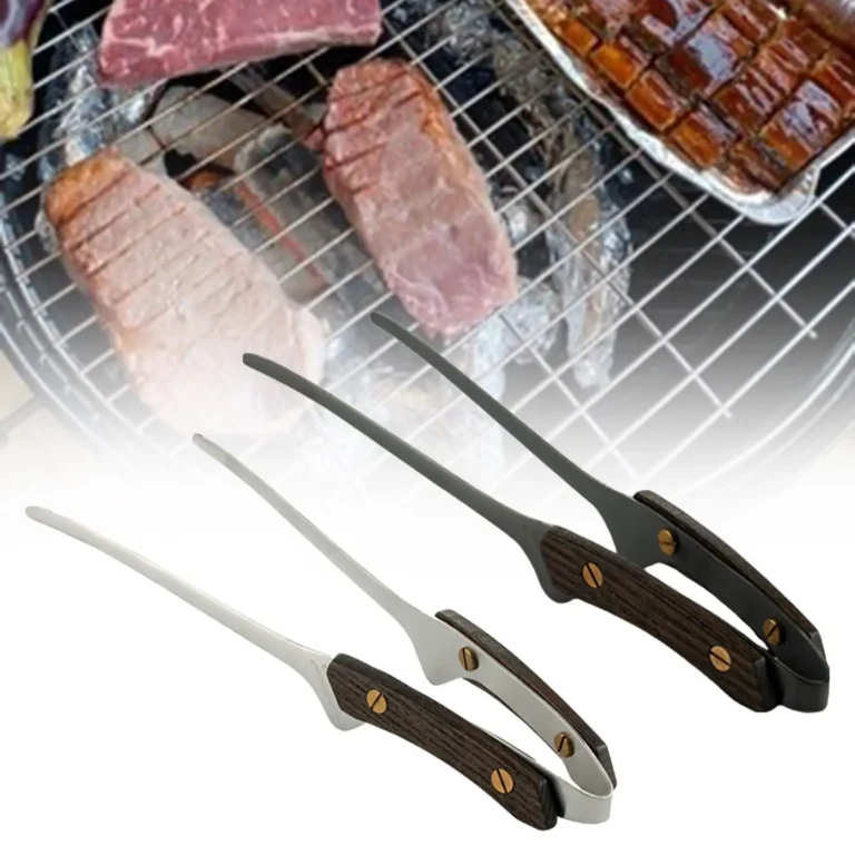 BBQ Tongs Tweezer Wood Handle Heavy Duty Stainless Steel Non Slip Nonstick Multifunctional Kitchen Utensils Barbecue Tongs 24cm - Image 4