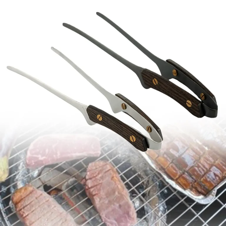 BBQ Tongs Tweezer Wood Handle Heavy Duty Stainless Steel Non Slip Nonstick Multifunctional Kitchen Utensils Barbecue Tongs 24cm - Image 5
