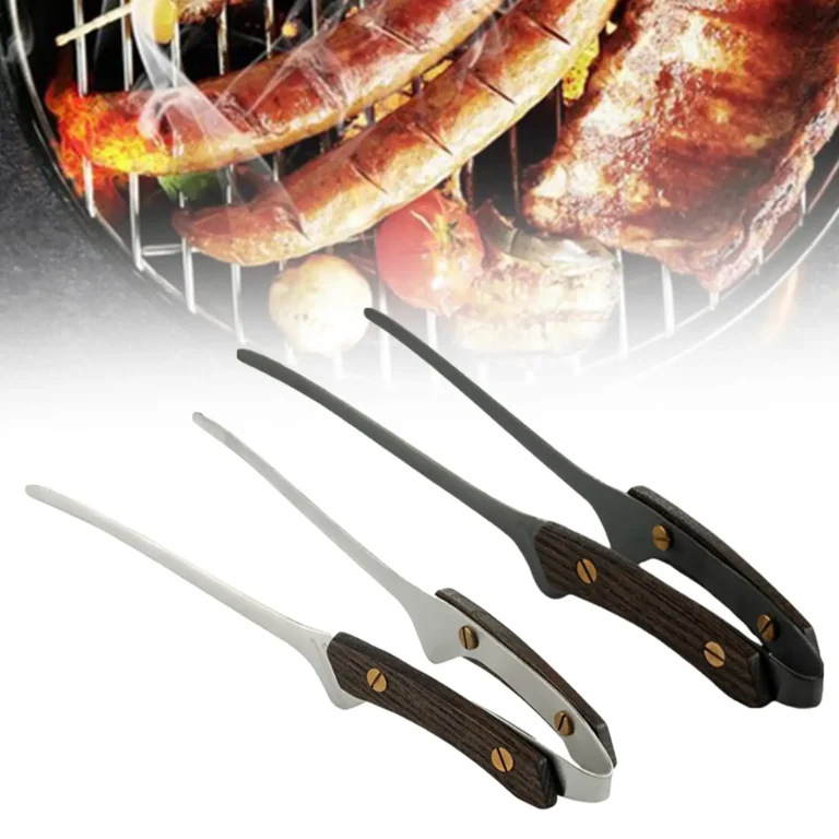 BBQ Tongs Tweezer Wood Handle Heavy Duty Stainless Steel Non Slip Nonstick Multifunctional Kitchen Utensils Barbecue Tongs 24cm - Image 6
