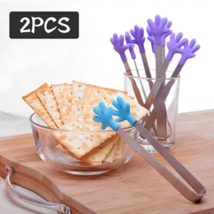 2Pcs Silicone Ice Clip Mini Palm Food Clip Suger Tong Stainless Steel Handle Non-Slip Ice Tongs Silicone Tongs Kitchen Utensils