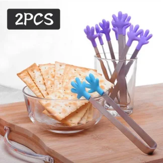 2Pcs Silicone Ice Clip Mini Palm Food Clip Suger Tong Stainless Steel Handle Non-Slip Ice Tongs Silicone Tongs Kitchen Utensils