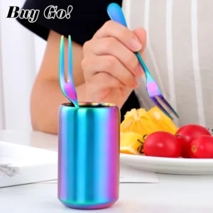 Small Fruit Fork Holder Cylinder Dinnerware Stainless Steel Tableware Tools for Dessert Snack Mini Spoon Home Party Utensil